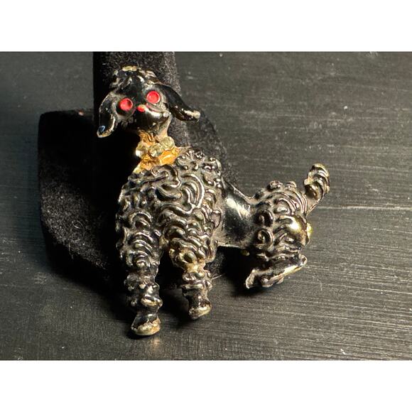 Other Jewelry - Vintage Poodle Brooch w/ Rhinestone Eyes & Collar